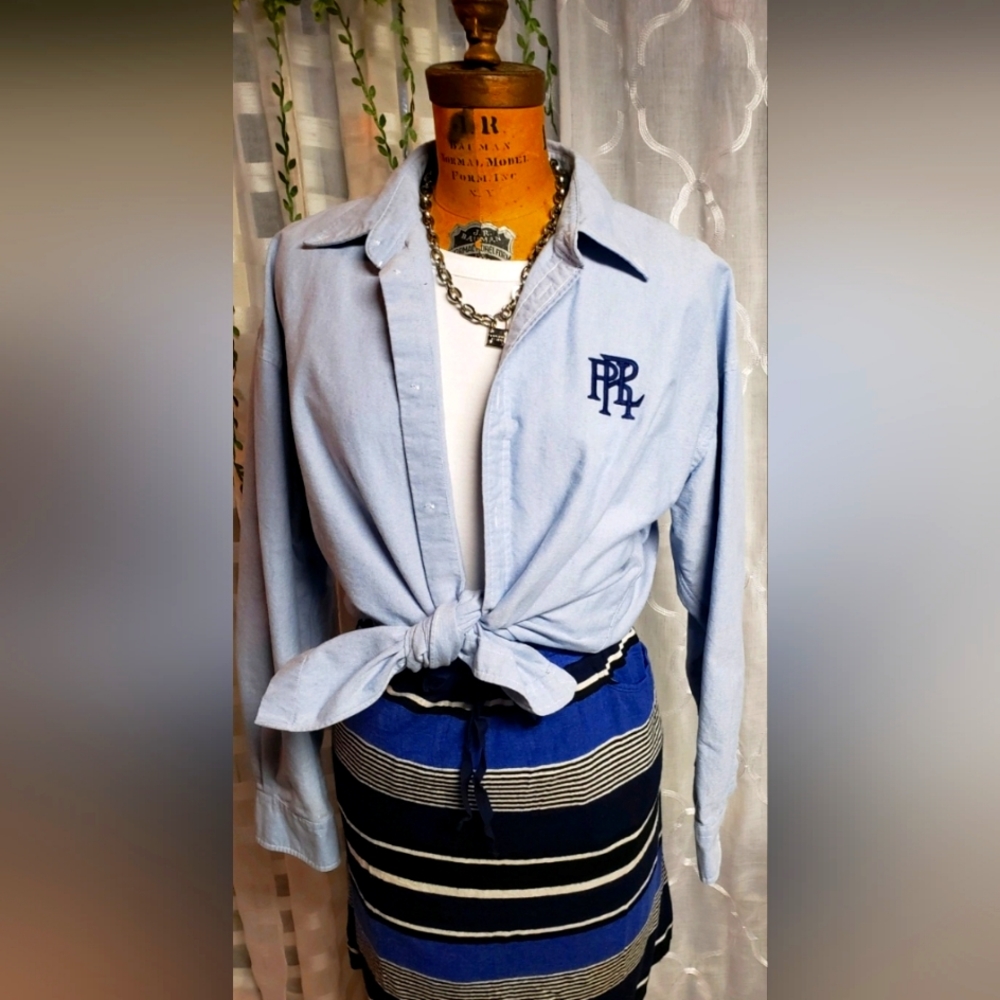 Ralph Lauren Monogrammed Oxford button down shirt. Size XL Boyfriend cut
